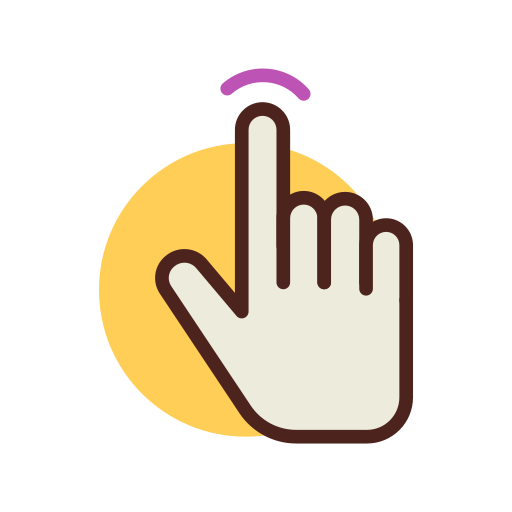 Illustration of a hand with the index finger pointing up and touching a purple curved line, with a yellow circle in the background, symbolizing clicking or pressing a button—perfect for WordPress Hosting interfaces.
